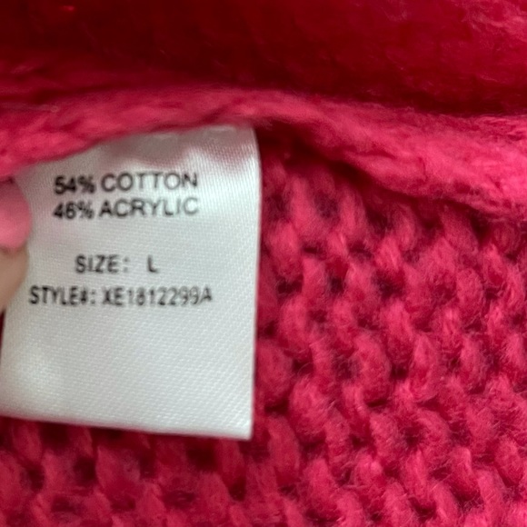 WOVEN HEART Sweater Open Stitch Crop Pullover Sweater Hot Pink - Picture 6 of 7